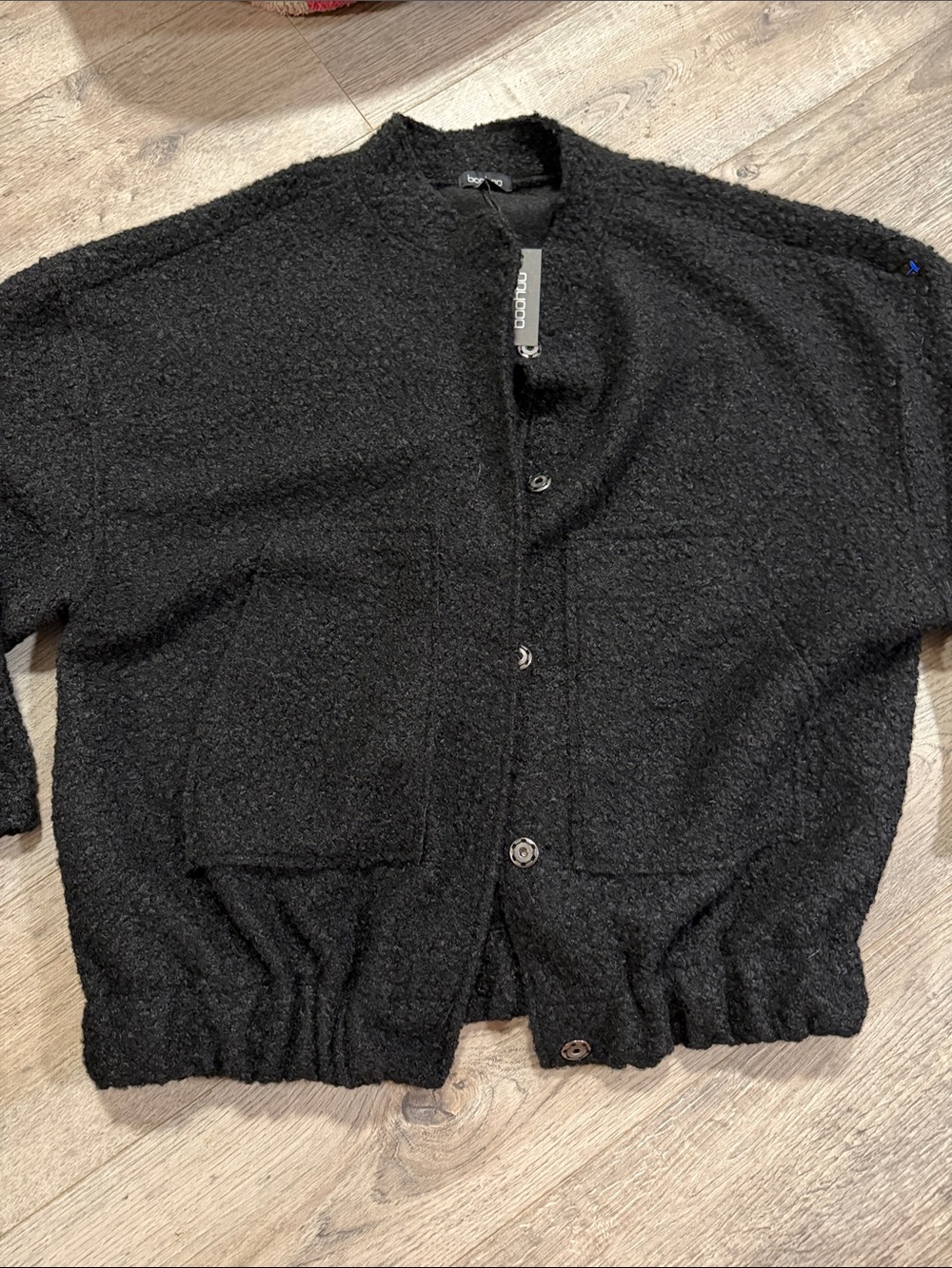 Boohoo Black Bouclé Button-Front Jacket